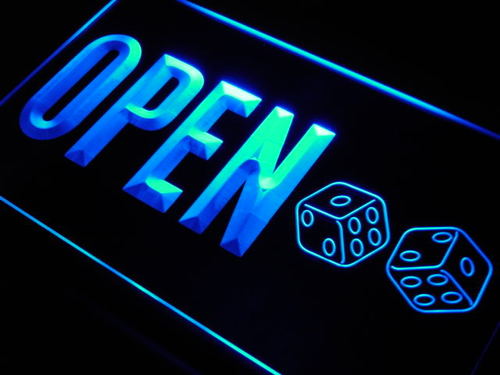 OPEN Dice Casino Game Room Bar Neon Light Sign